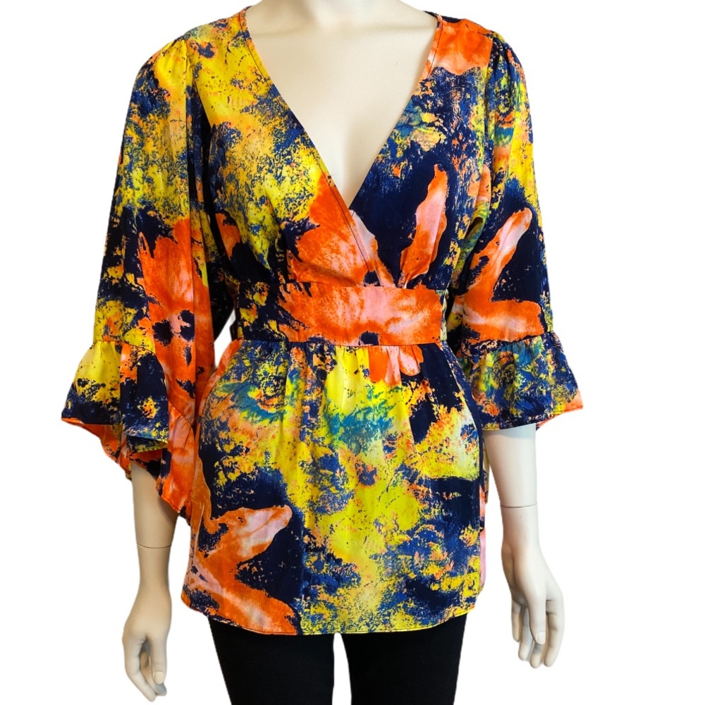 BETSEY JOHNSON Multicolored Flutter Sleeve Top M - Picture 1 of 7